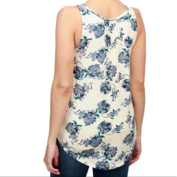 Lucky Brand Women's Blue/White Floral Lace Trim Pin Tuck Button Front Tank sz XS - Picture 2 of 5